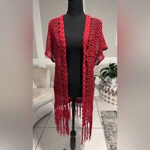 Umgee Boho Red Crochet Fringe Cardigan